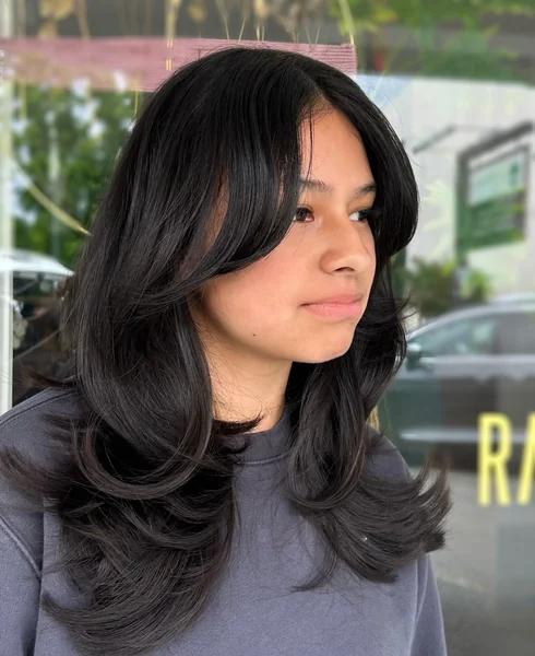 Curtain Bangs Side Profile on Medium Hair