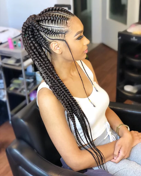 Feed-In Cornrows with Thick Side Braids