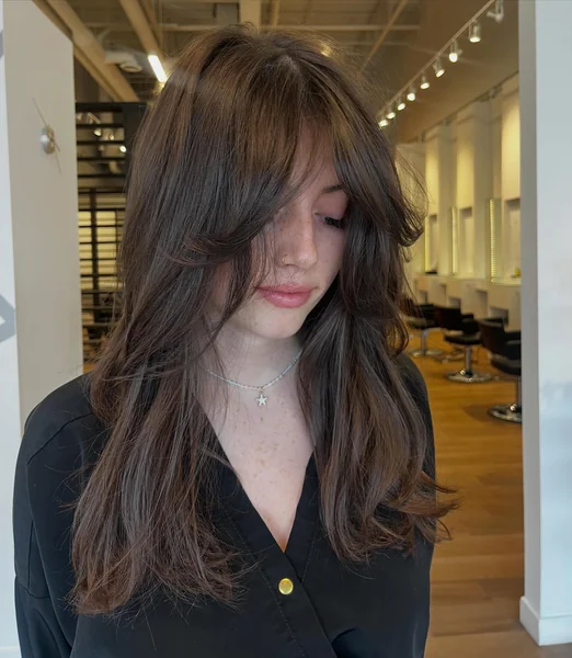 Curtain Bangs on Long Dark Layered Hair