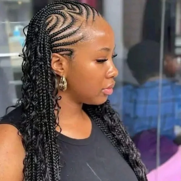 Swirl Pattern Cornrows with Loose Curls