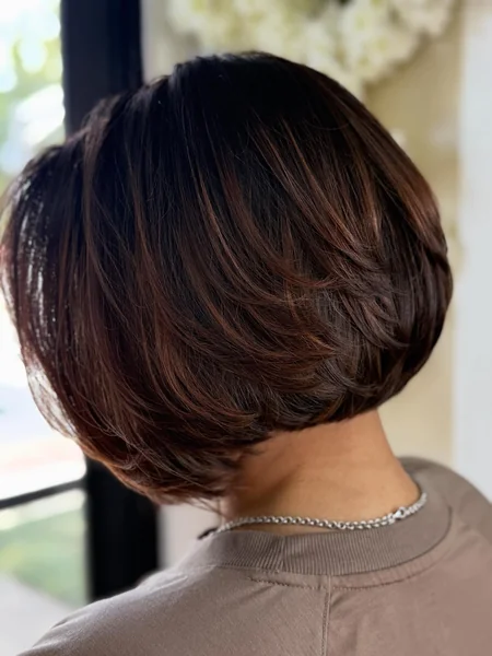 Short Layered Bob with Stacked Ends