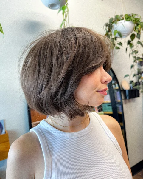 Ashy Brown Bob with Curtain Bangs