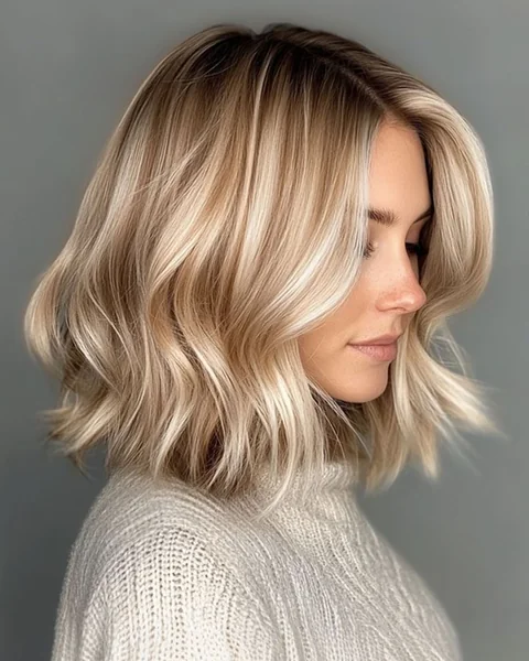 Blonde Wavy Long Bob