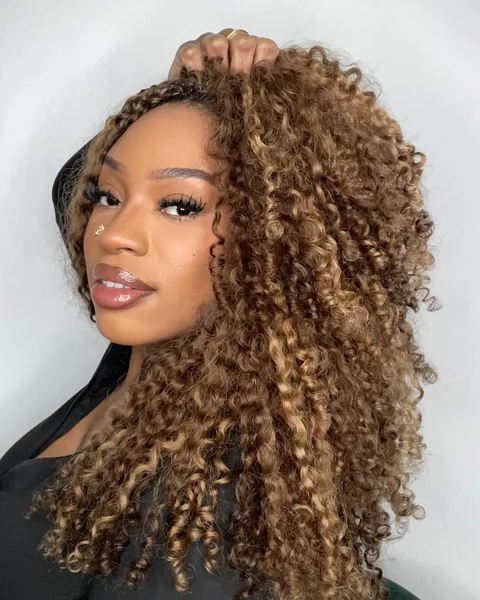 Blonde Highlights Curly Crochet Hairstyle
