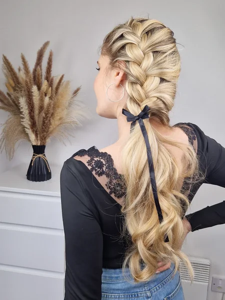 Side Braid Ponytail with Ribbon