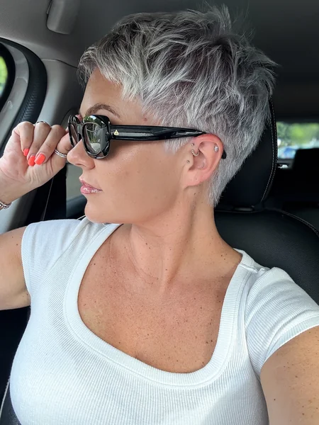 Silver Spiky Pixie for Fine Hair Over 50