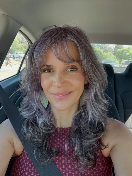 Curtain Bangs with Silver Layers