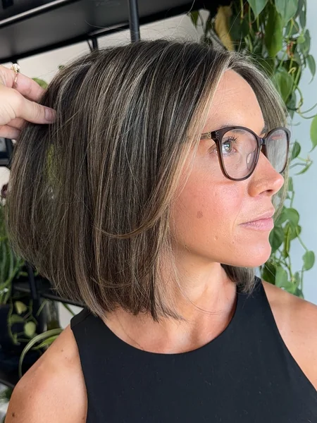 Grey-Blending Bob with Glasses, Side View