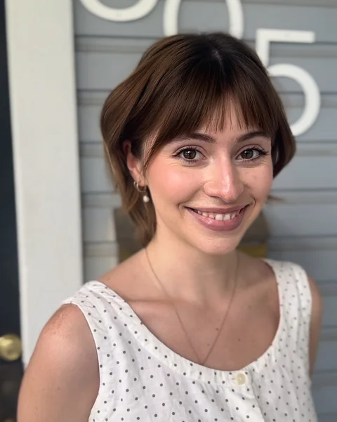 Warm Brunette Bob with Wispy Bangs