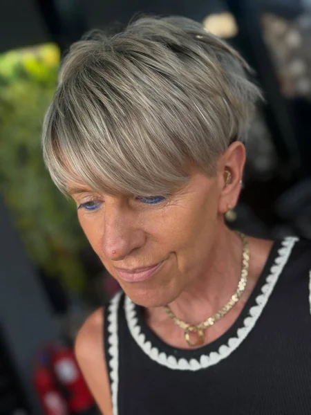 Ash Blonde Pixie with Fringe