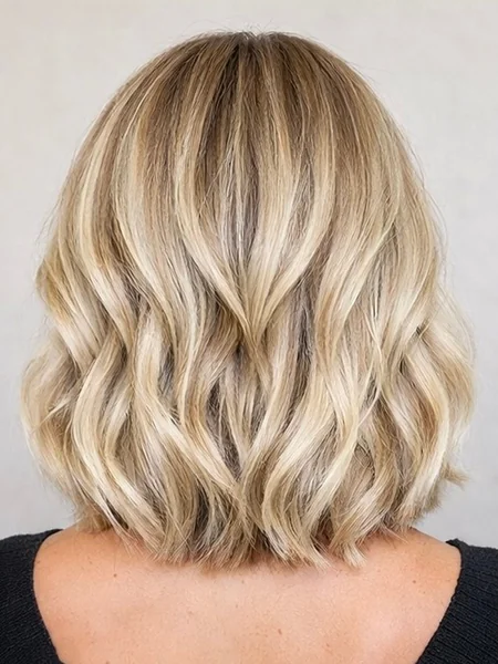 Wavy Blonde Bob with Dimension