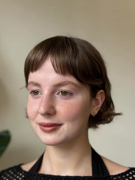 Dark Wavy Bob with Blunt Micro Bangs