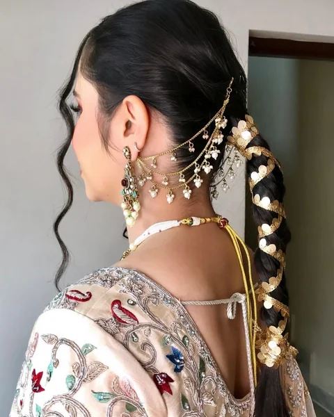 Braided Ponytail with Sequin Ribbon Wrap