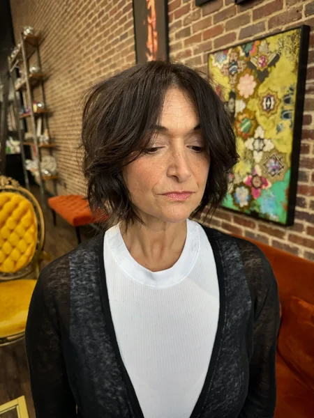 Dark Wavy Bob with Bangs