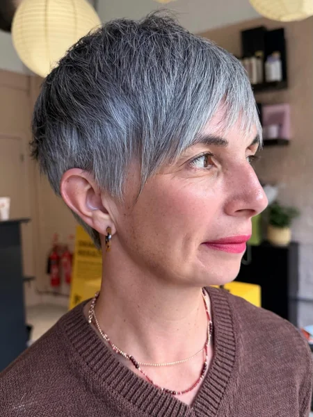 Side-Swept Gray Pixie