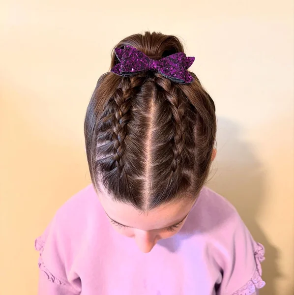 Braids into High Bun with Bow