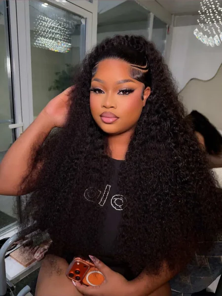 Curly Wig Hairstyle With Zigzag Part