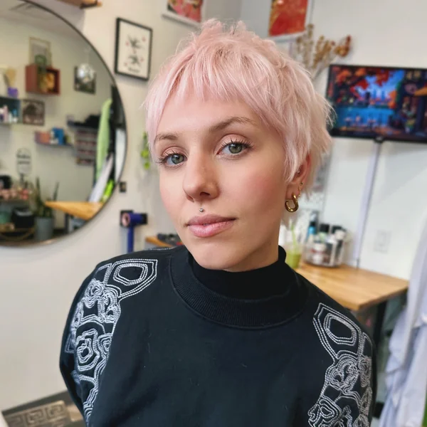 Cute Pastel Pink Pixie with Bangs