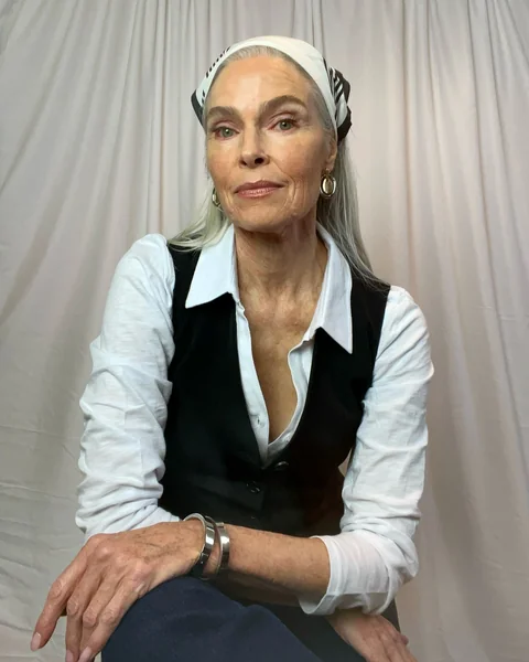 Long Straight Gray Hairstyle with Headband