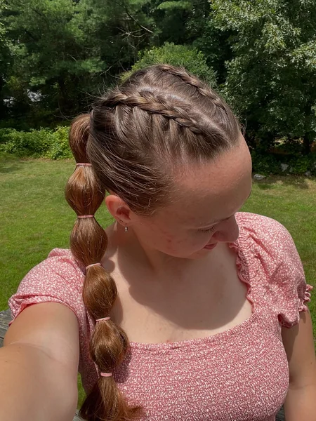 Easy Dutch Braid Into Bubble Ponytail