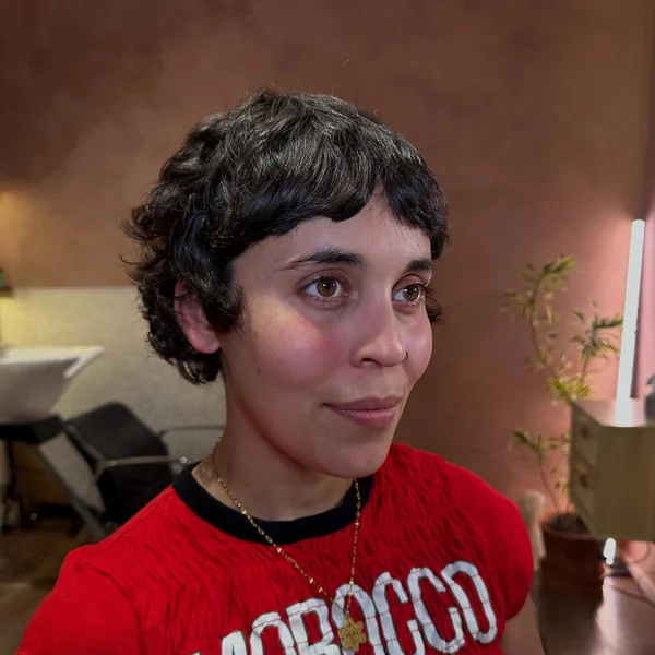 Layered Curly Pixie with Soft Fringe