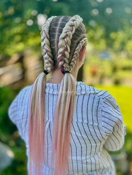 Dutch Braids With Colorful Extensions