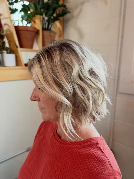 Textured Wavy Blonde Bob