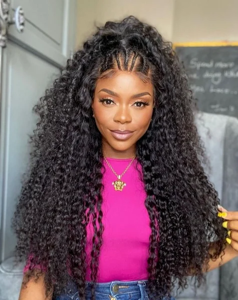 Curly Frontal Wig Hairstyle With Two Braids