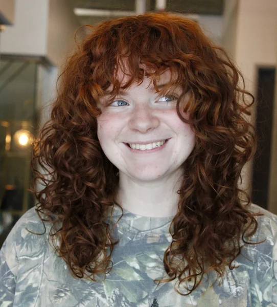 Red Curly Shag Haircut with Bangs