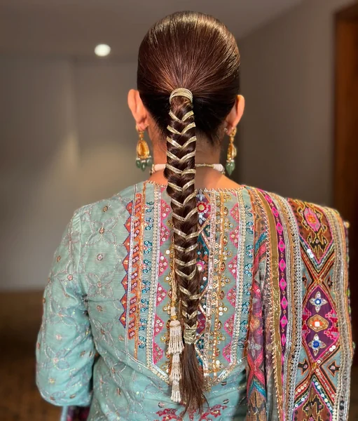 Fishtail Braid Wrapped in Gold Ribbon
