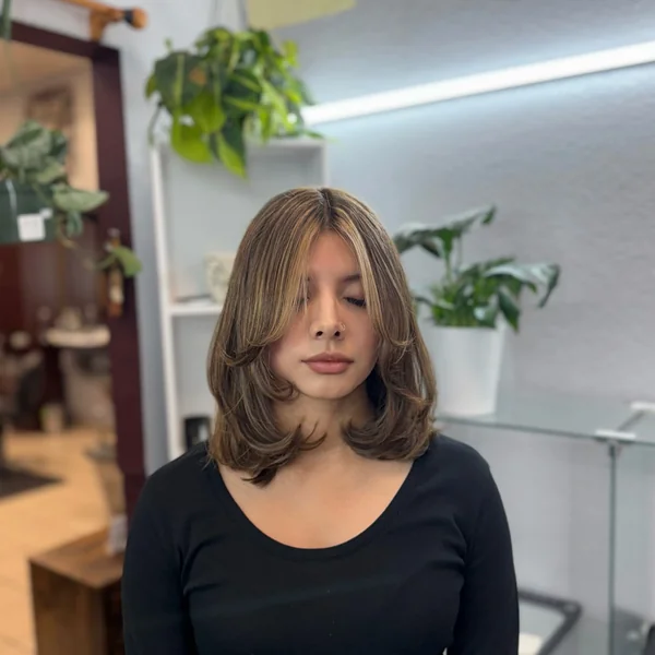 Long Bob with Curtain Bangs for Fine Hair