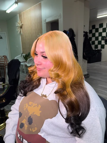 Honey Blonde Curly Wig with Dark Roots