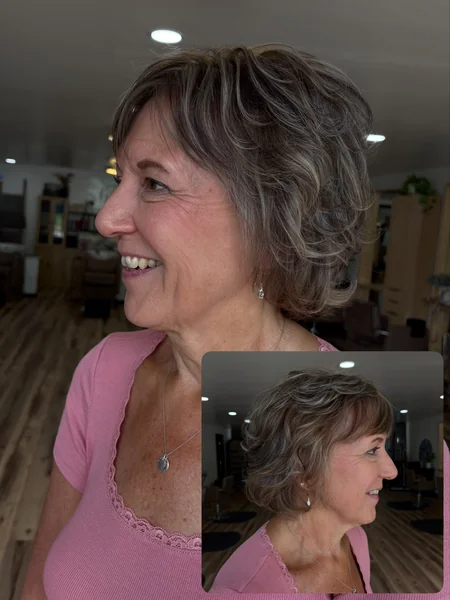Curly Layered Bob with Soft Bangs