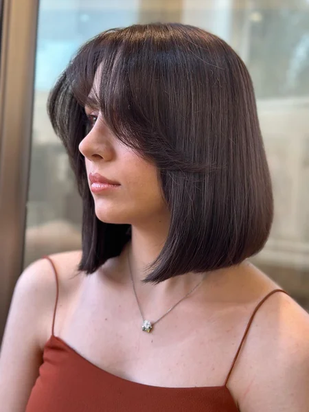 Sleek Dark Blunt Bob with Bangs