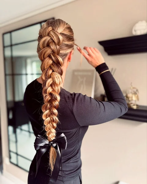 Dutch Braid Left Down With Bow
