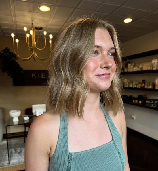 Wavy Blonde Long Blunt Bob