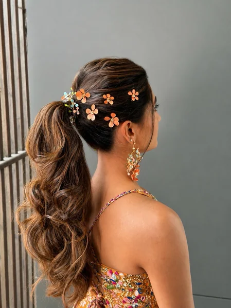 Ponytail with Pastel Flower Pins