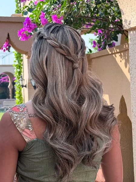 Brunette Side Braid Half-Up