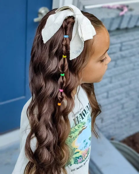 Twisted Bubble Pigtail with Rainbow Ties