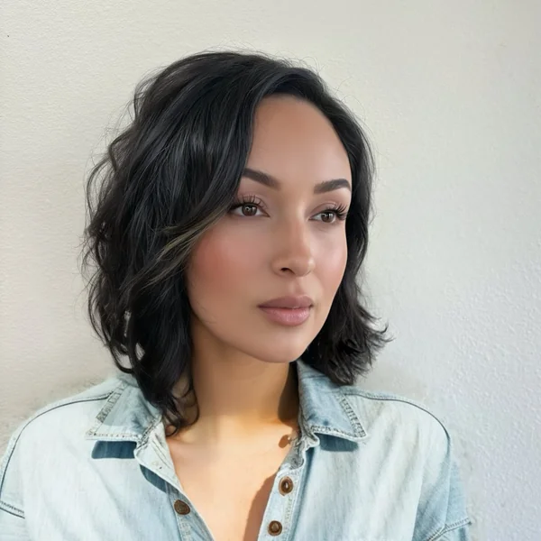 Dark Wavy Bob with Side Part