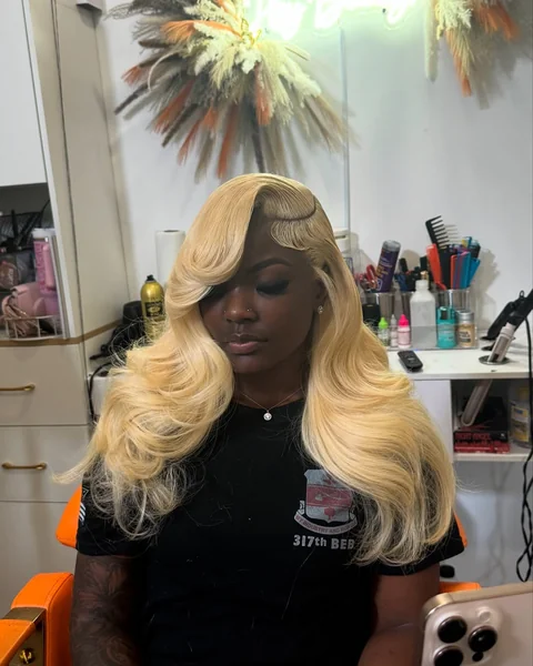 Golden Blonde Wig with Curtain Bangs