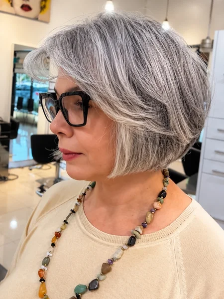 Sleek Layered Gray Bob