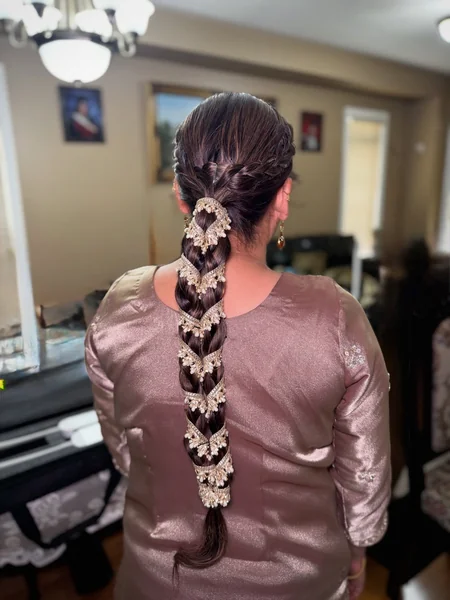 Braid Wrapped in Pearl and Gold Beaded Ribbon