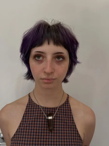Cute Purple Pixie with Choppy Bangs