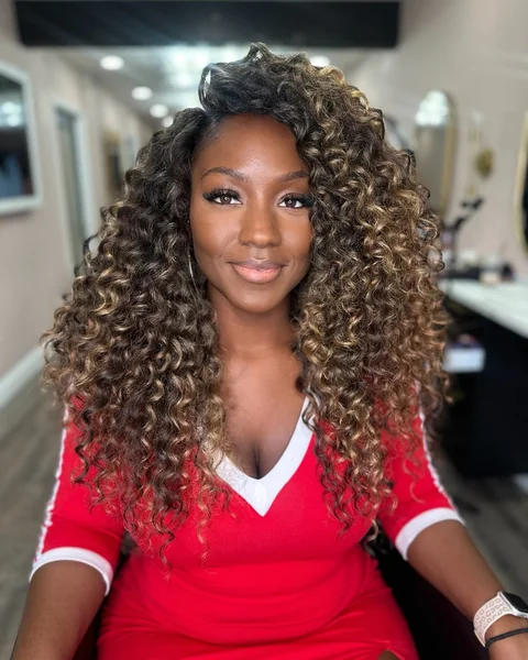 Blonde Highlights Curly Crochet Hairstyle