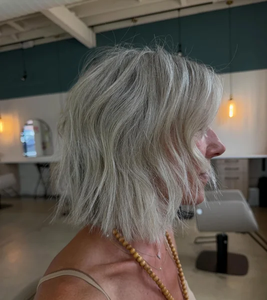 Grey Wavy Bob Side View