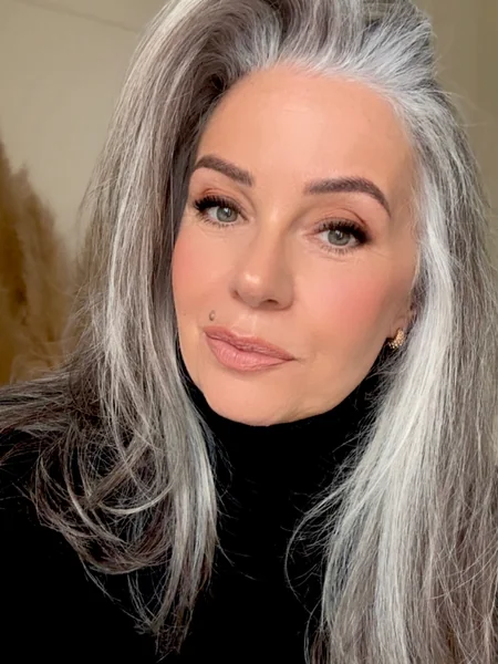 Sleek Long Gray Hair With Side Part