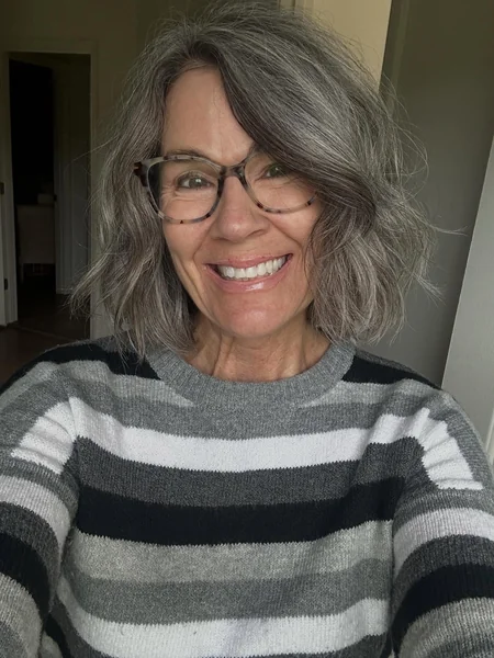Wavy Silver Layered Bob with Side Bangs