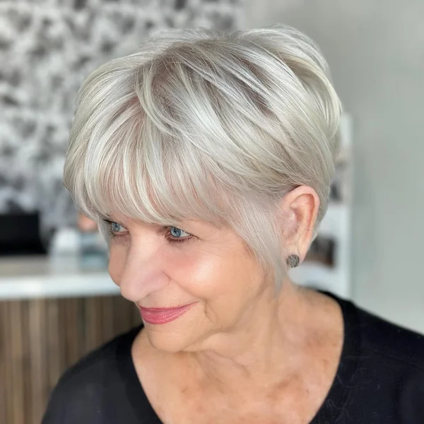 Layered Silver Pixie with Bangs