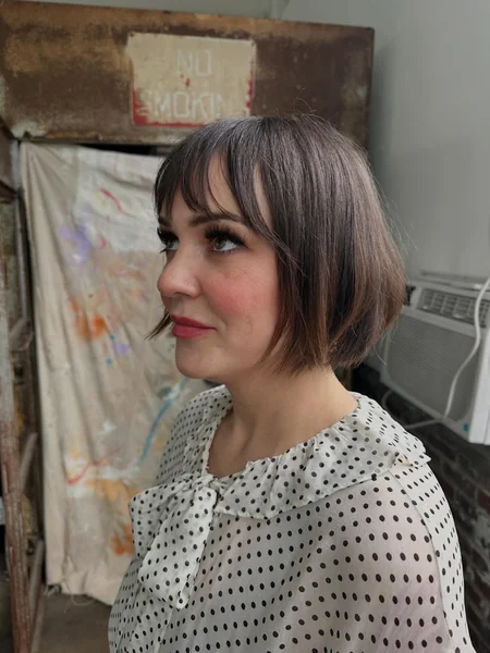 Brunette Blunt Bob with Bangs
